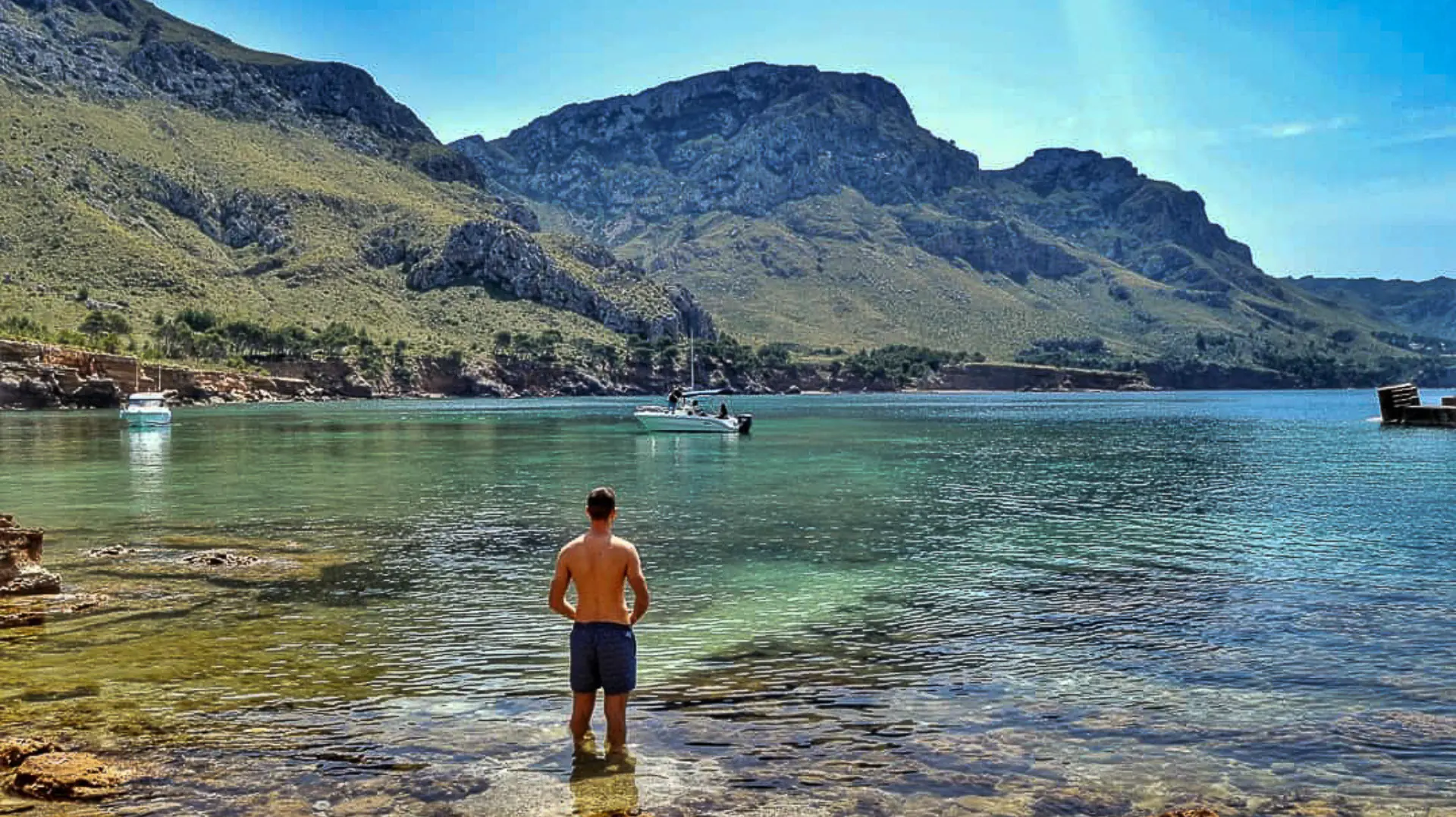 Mallorca beach with clear waters and mountain views